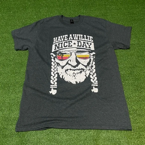 Have A Willie Nice Day Willie Nelson Chilling T-Shirt Size Medium Gray Country - Picture 1 of 4